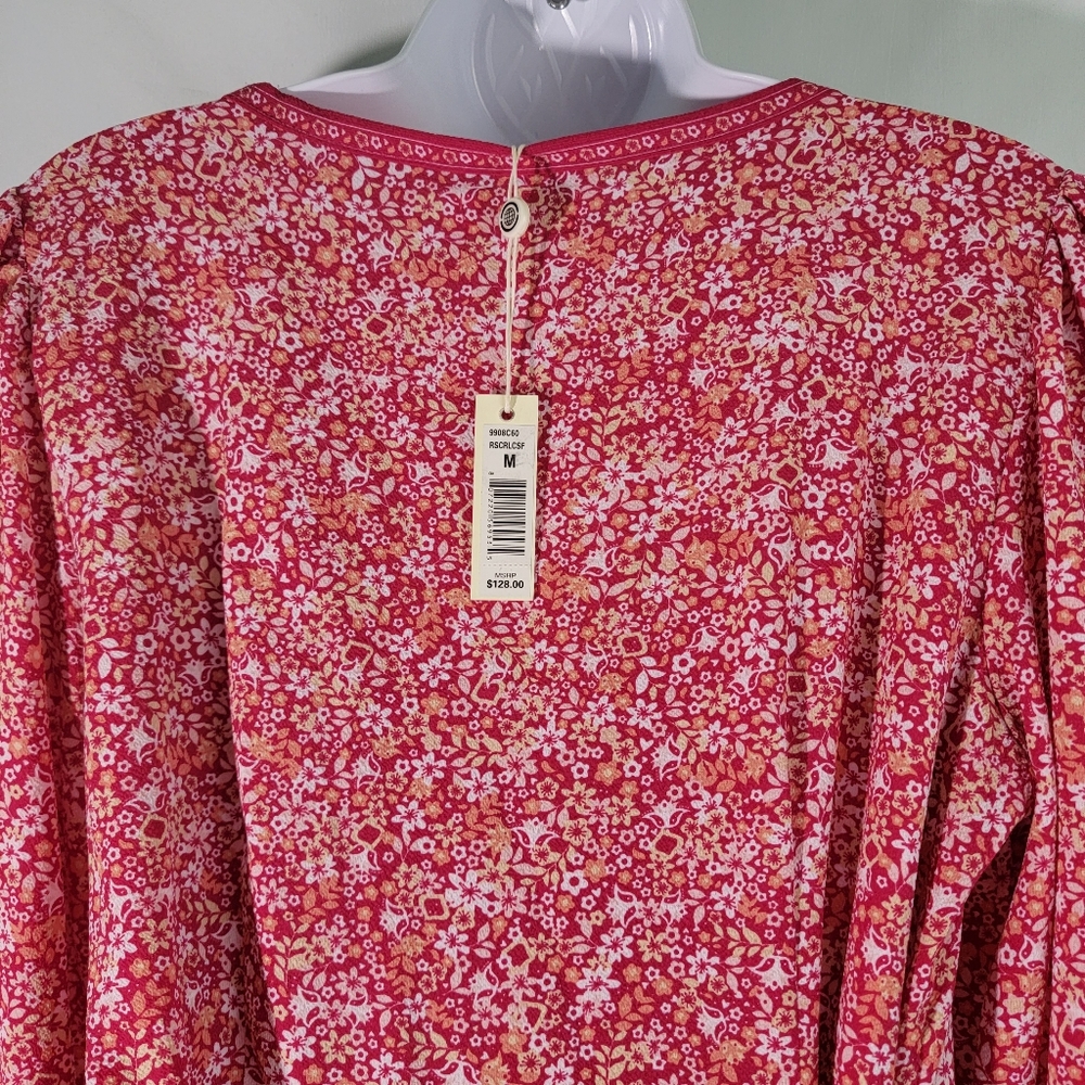 NWT MAX STUDIO Red Dott Print Wrap Midi Dress Size M Smocked Cuff Long Sleeve - Picture 8 of 12